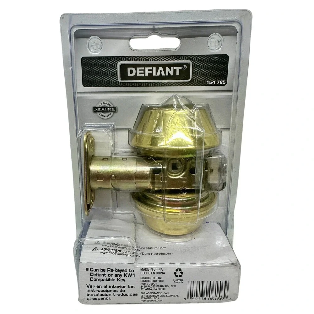 Defiant Cylinder Deadbolt Door Lock with 2 Keys 154725‎ Polished Brass NEW